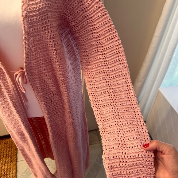 Free People tie front crochet cardigan duster maxi length size Large - Picture 2 of 7